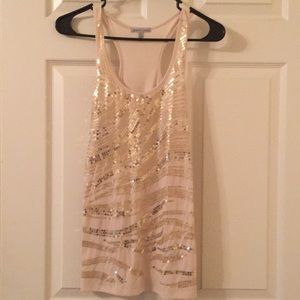 Beige and gold sequence tank top